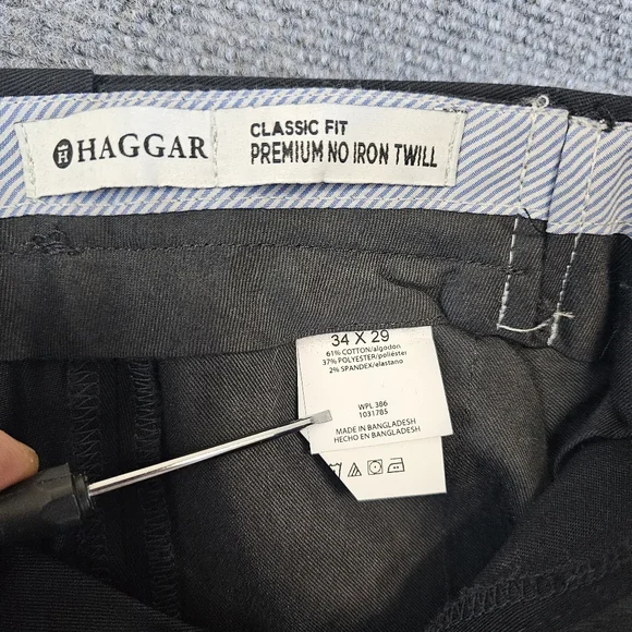 NWT Haggar Premium No Iron Straight leg Flat Front Stretch Black Pants 34x29 - Picture 11 of 16